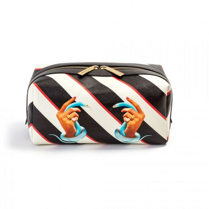 Washbag In Pu "Toiletpaper" Cm.25,5X12,5X12-Stripes Hand With Snakes Seletti