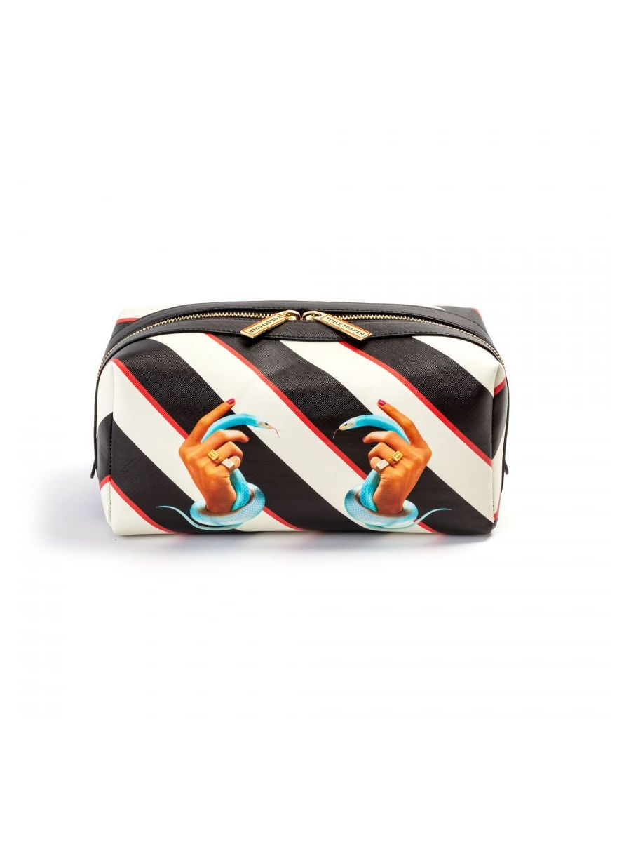 Washbag In Pu Toiletpaper Stripes Hand With Snakes Seletti