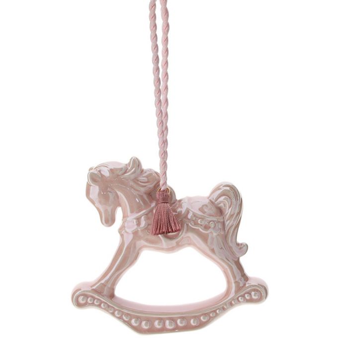 Cavallo A Dondolo Porcellana Rosa 9cm Hervit