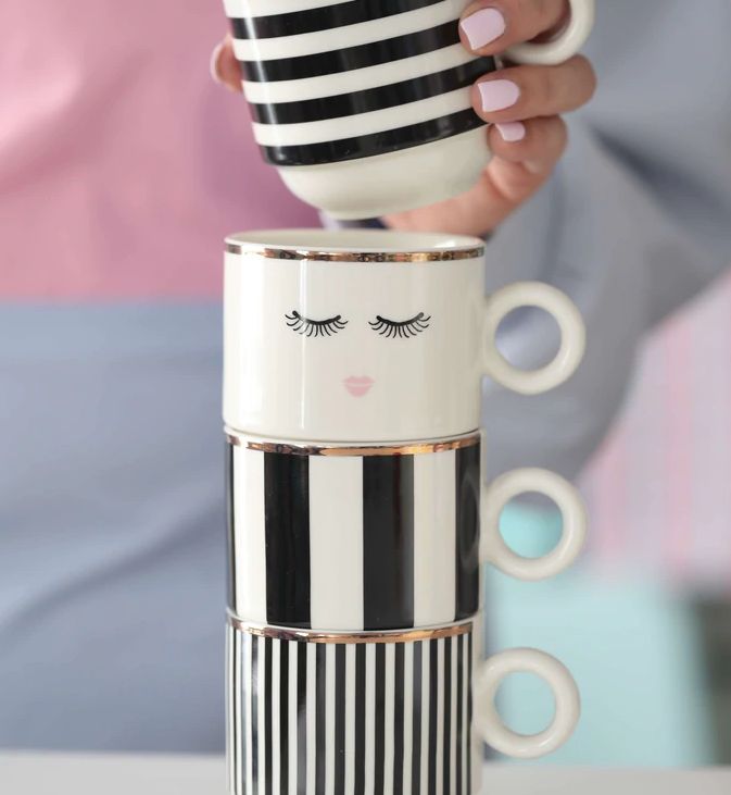 Set 4 tazze caffè con piattino e porta tazzine Miss Etoile