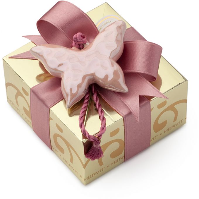 Box Carat Gold 11X11X5,5cm Farfalla Rosa Hervit