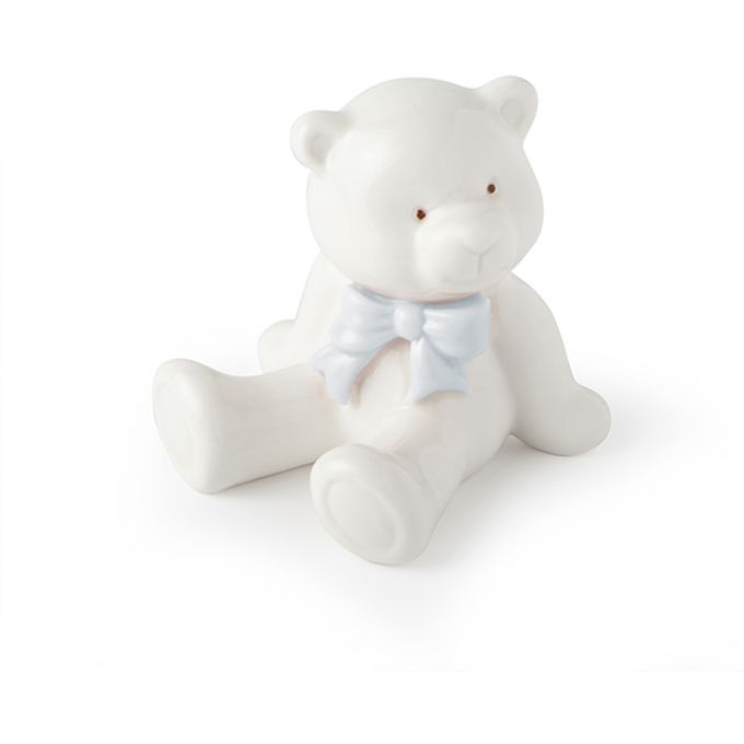 Orsetto Porcellana Bianco 8cm con Fiocco Blu Hervit