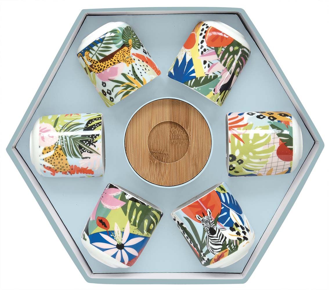 Set 6 Tazzine ConPiattini In Bamboo In Gift Box Tropical Vibes Easy Life