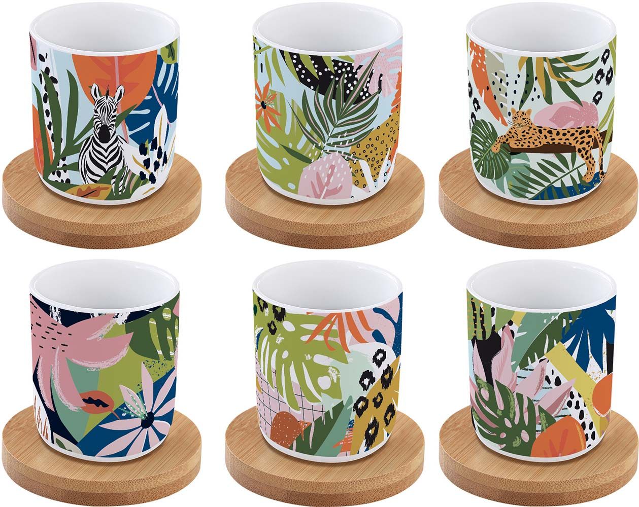 Set 6 Tazzine ConPiattini In Bamboo In Gift Box Tropical Vibes Easy Life