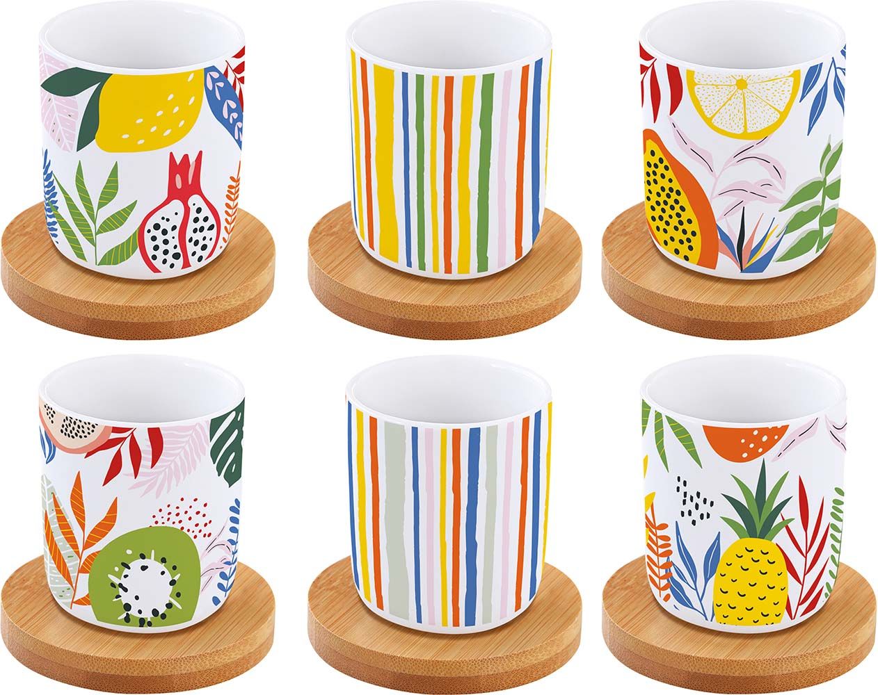 Set 6 Tazzine Con Piattini In Bamboo In Gift Box Tutti Frutti Easy Life