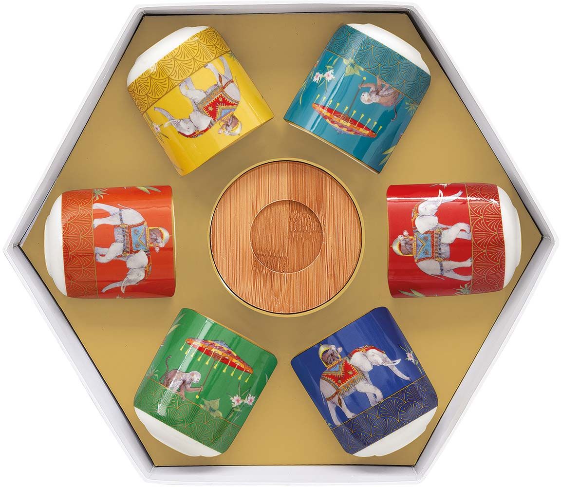Set 6 Tazzine Con Piattini In Bamboo In Gift Box Marajah Easy Life