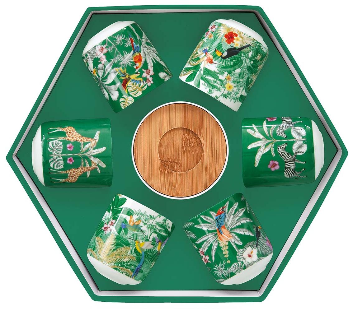 Set 6 Tazzine Con Piattini In Bamboo In Gift Box Exotic Heaven Easy Life