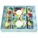 Set 6 Tazzine Espr.100 Ml C/Piattini In Gift Box  Tropical Vibes Easy Life