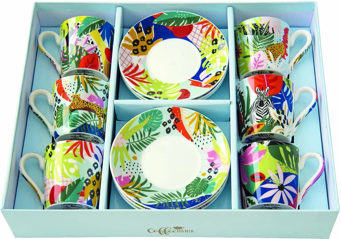 Set 6 Tazzine Con Piattini In Gift Box  Tropical Vibes Easy Life