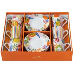 Set 6 Tazzine Espr.100 Ml C/Piattini In Gift Box  Tutti Frutti Easy Life