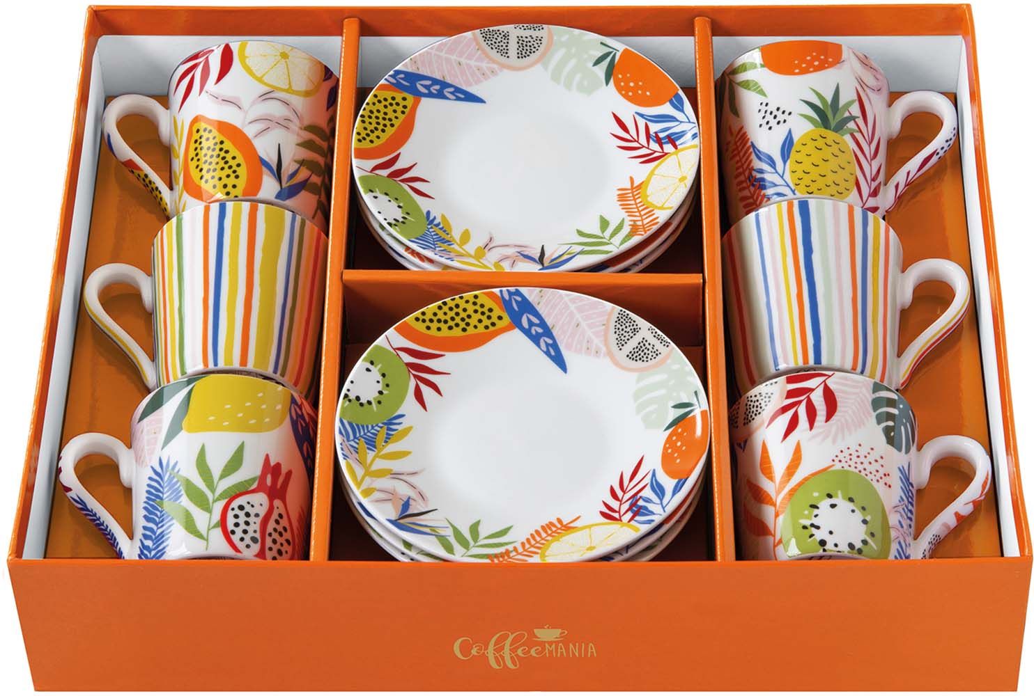 Set 6 Tazzine Con Piattini In Gift Box  Tutti Frutti Easy Life