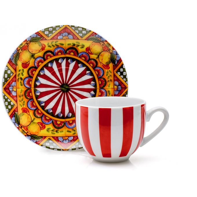 Set 6 Tazze Caffè CON Piattino Etna Evviva