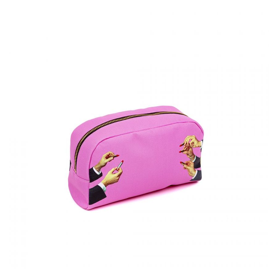 Beauty-Case In Pu Stampato "Toiletpaper Lipsticks Pink Seletti