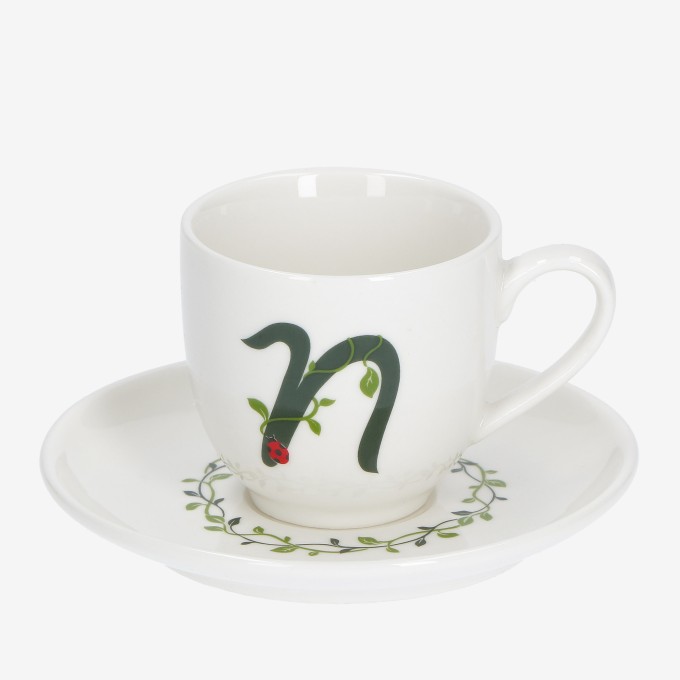 Solotua tazza caffe  con piattino lettera n cc 85 in gift la porcellana bianca