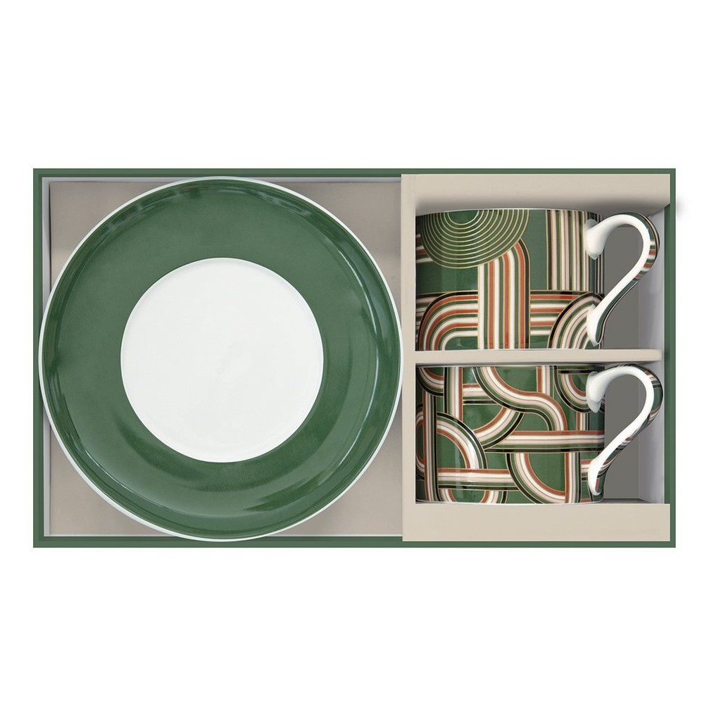 Set 2 tazze 240 ml c/piattino in porc.in gift box GEOMETRICAL LOOP