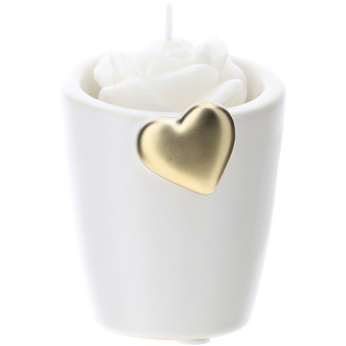 Portacandela Gres Bianco 8cm Cuore Oro Hervit