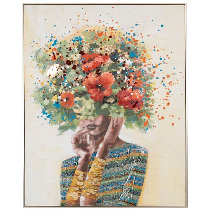 Quadro donna in fiore con cornice 80x100cm L'Oca Nera