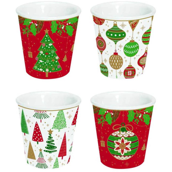 Set 4 Bicchierini Caffè 100 Ml Jingle Bells