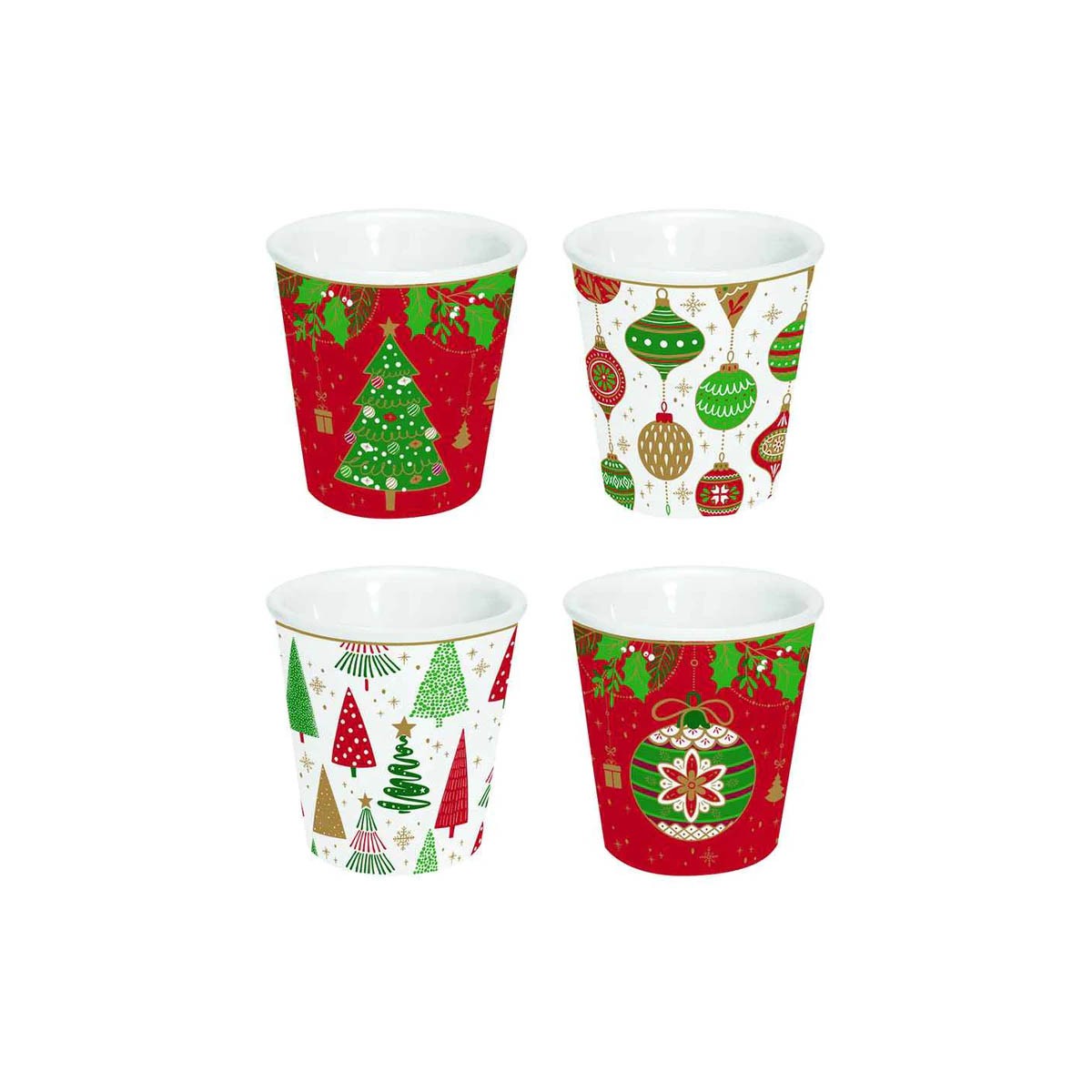 Set 4 Bicchierini Caffè 100 Ml Jingle Bells