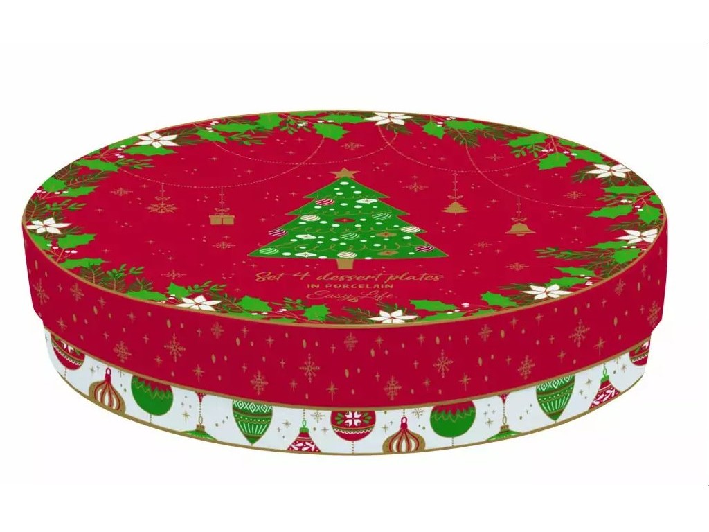 Set 4 Piatti Dessert In Scatola Regalo Jingle Bells