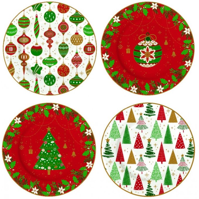 Set 4 Piatti Dessert In Scatola Regalo Jingle Bells