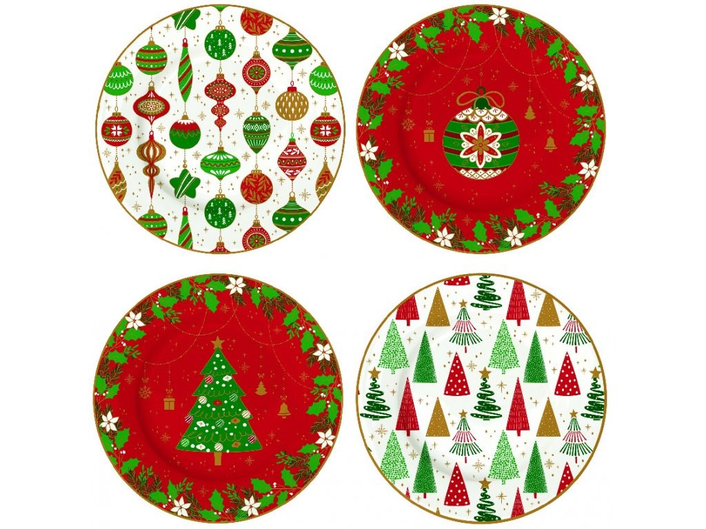 Set 4 Piatti Dessert In Scatola Regalo Jingle Bells