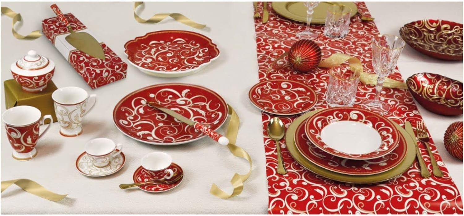 Servizio tavola natalizia 18 piatti Filo D'oro Brandani
