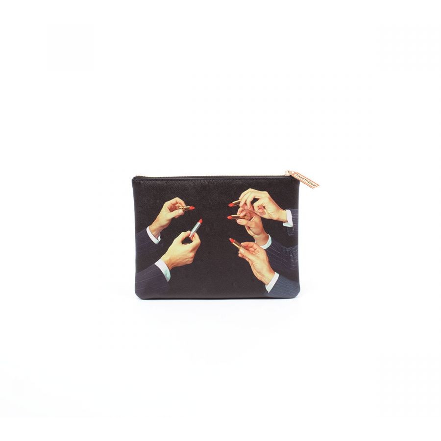 Busta Cosmesi In Pu Stampato Toiletpaper Lipsticks Black Seletti