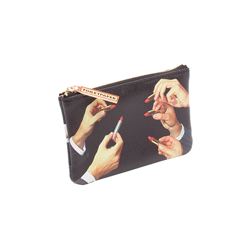 Busta Cosmesi In Pu Stampato Toiletpaper Lipsticks Black Seletti