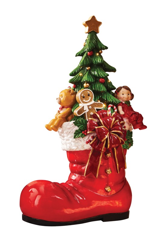 Stivale Con Albero Christmas C/Led Resina