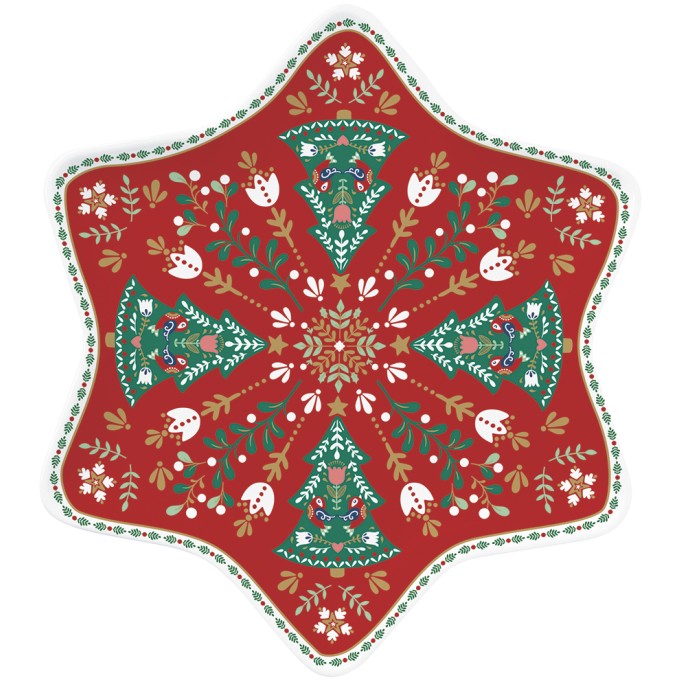 Piatto Ø 22,5 Cm In Porcellana In C.B. Christmas Folk