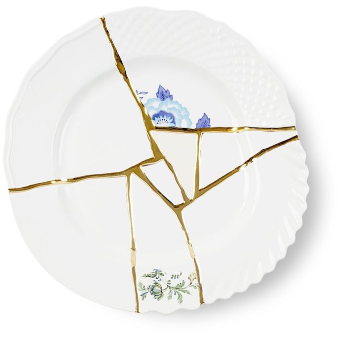 Piatto piano in porcellana 3 kintsugi seletti