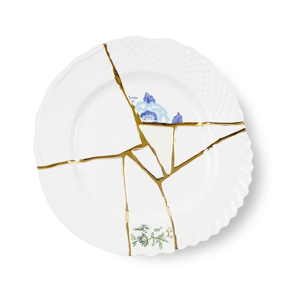 Piatto piano in porcellana 3 kintsugi seletti
