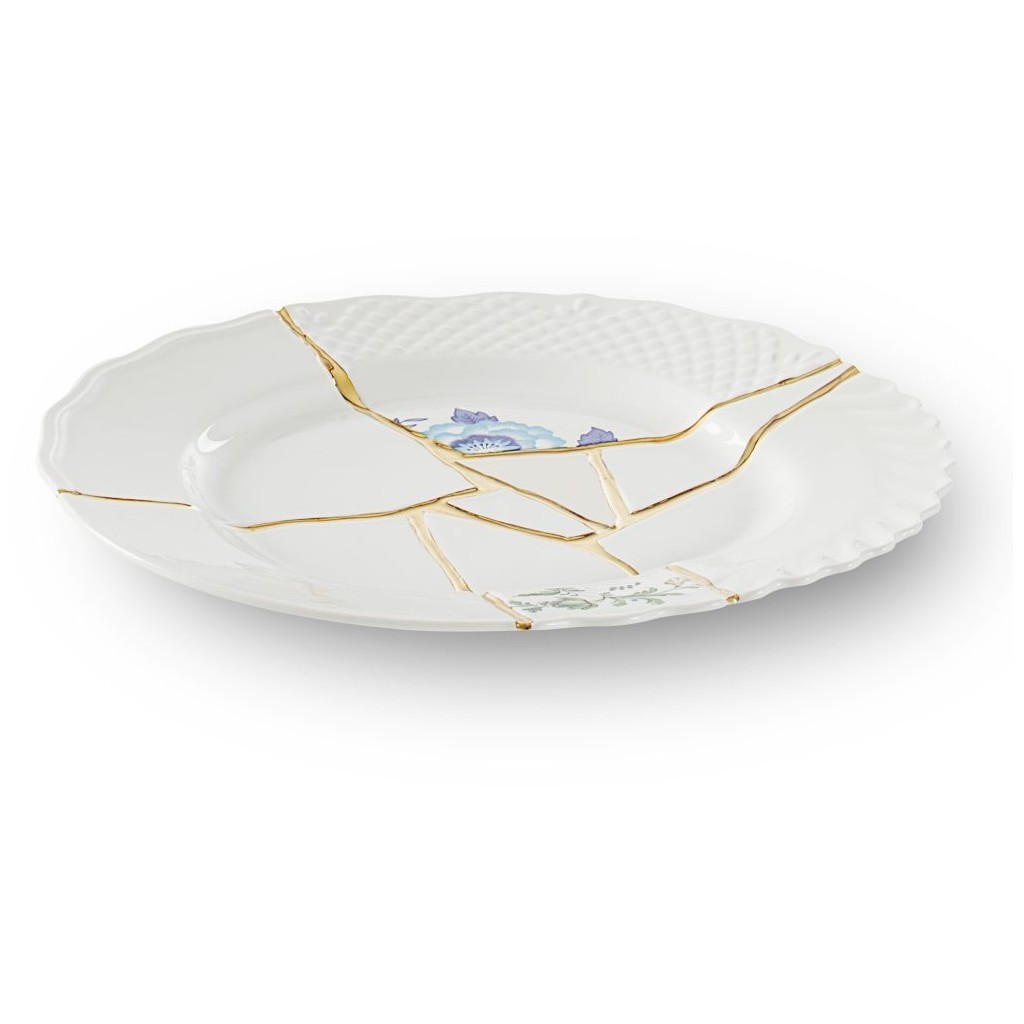 Piatto piano in porcellana 3 kintsugi seletti