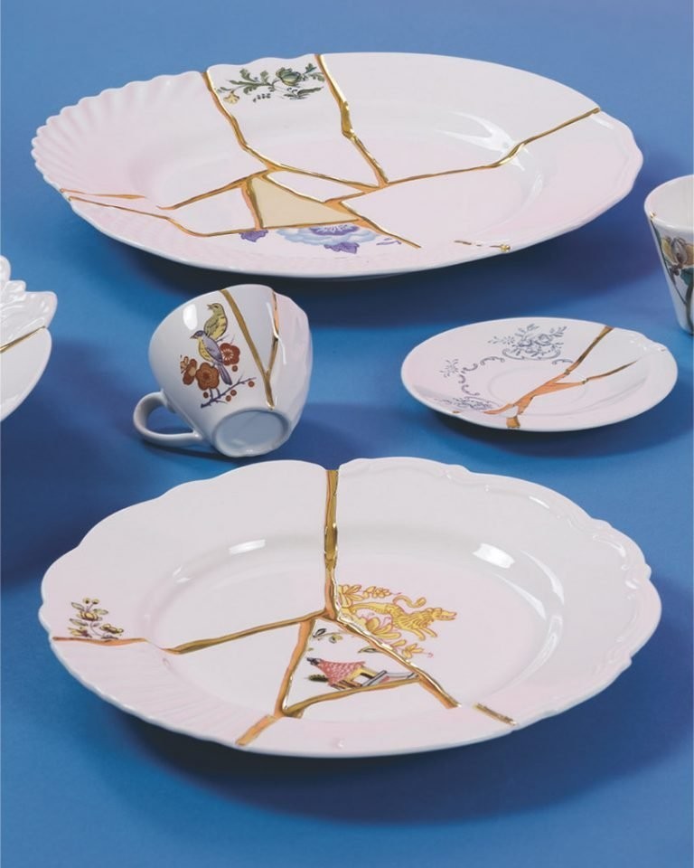 Piatto piano in porcellana 3 kintsugi seletti