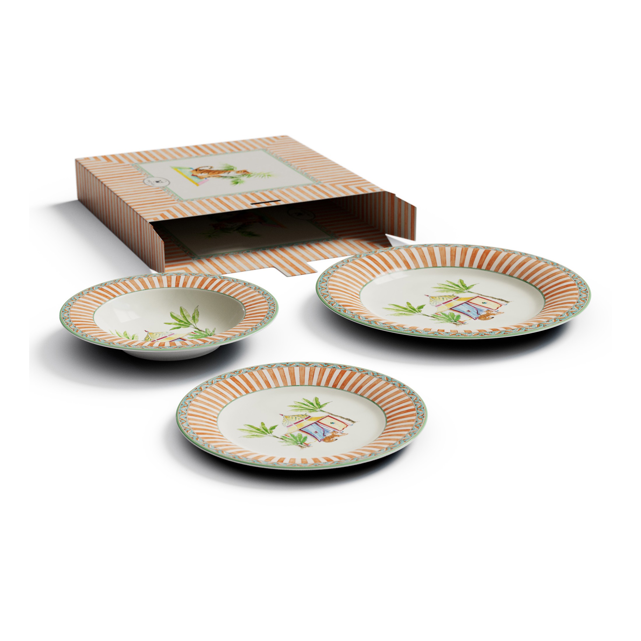 Table Set Plate 3X Porcelain Sariska Orange Unica