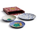 Table Set Plate 3X Porcelain Indian Tiger Pervinch Unica
