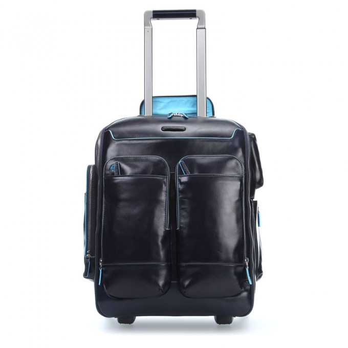 Zaino in pelle con portabilit? a trolley blu Piquadro