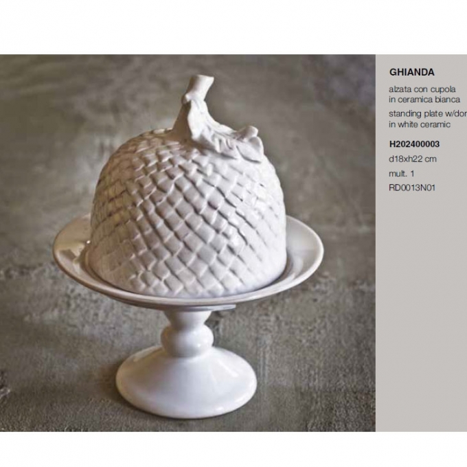 Alzata con cupola in ceramica bianca d18xh22 cm Rituali Domestici