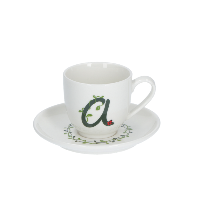 Solotua tazza caffe  con piattino lettera a cc 85 in gift la porcellana bianca