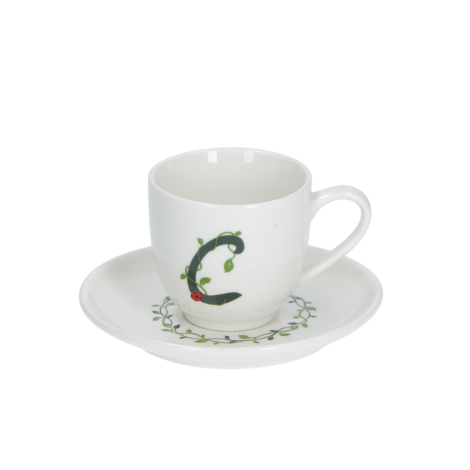 Solotua tazza caffe  con piattino lettera c cc 85 in gift la porcellana bianca