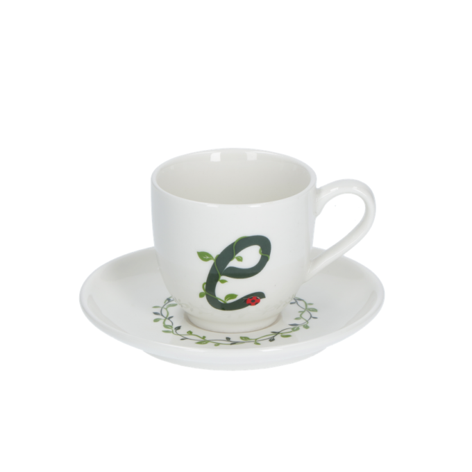 Solotua tazza caffe  con piattino lettera e cc 85 in gift la porcellana bianca