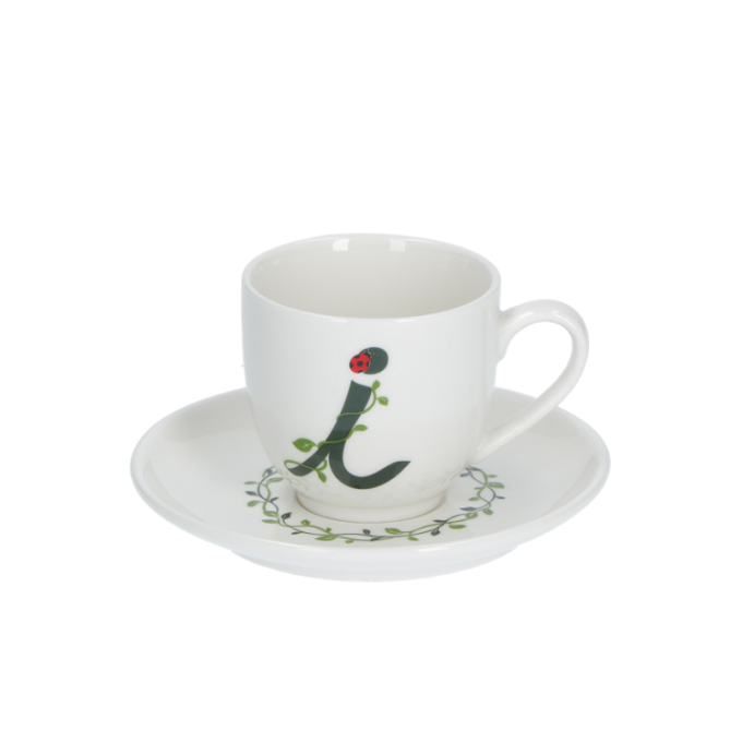 Solotua tazza caffe  con piattino lettera i cc 85 in gift la porcellana bianca