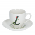 Solotua tazza caffe  con piattino lettera i cc 85 in gift la porcellana bianca