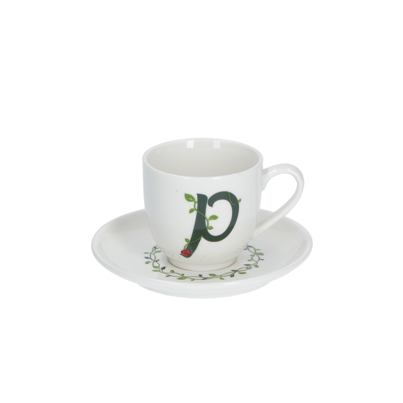Solotua tazza caffe  con piattino lettera p cc 85 in gift la porcellana bianca