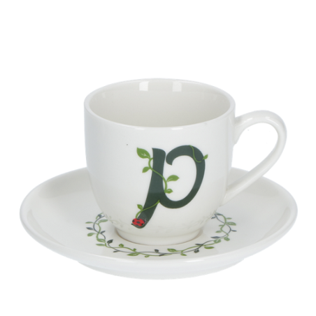 Solotua tazza caffe  con piattino lettera p cc 85 in gift la porcellana bianca