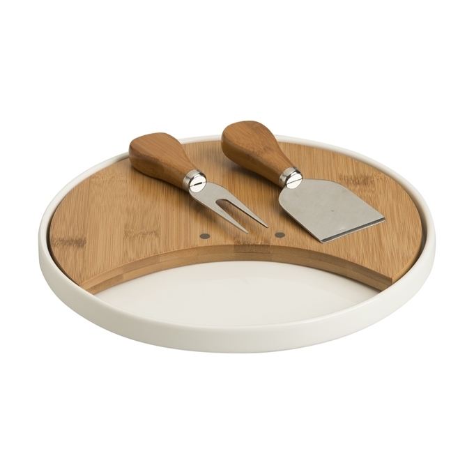 Brandani - tagliere porcellana e bamboo con 2 coltelli formaggio